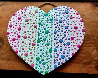 Heart wall decor, dot art paintings, Christmas gift, gifts for her, gifts for women, boho artwork, heart gifts, wooden wall hanging