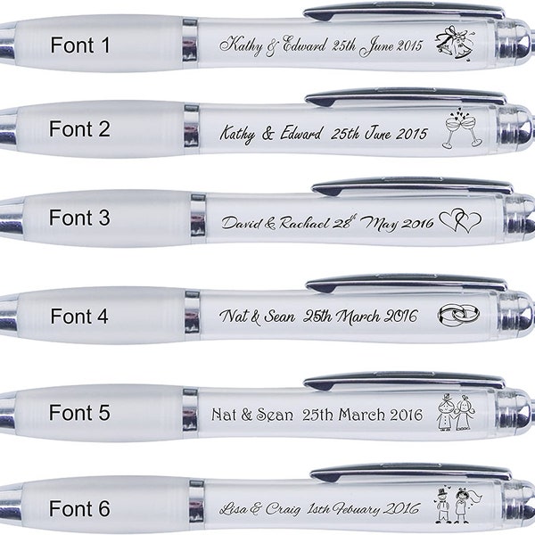 50 x Personalised Printed Wedding Pens, Favours, Guest Gifts, Save the Date.