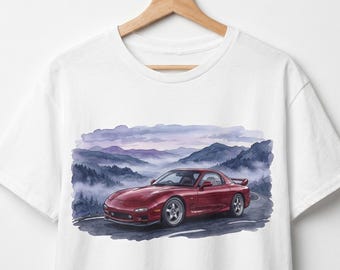 Retro Japanese Sports Car T-Shirt, Rotary Engine Legend Tee, Watercolor JDM Art Shirt, 90s Classic Drift Car, Gift for Car Enthusiasts