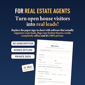 Real Estate Agent Open House Sign In App Lead Tracker CRM Kiosk Software No Subscription Offline Private Data HTML Digital Download