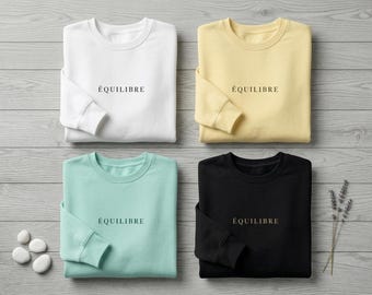 Équilibre 100% Ring-Spun Cotton Sweatshirt | Quiet Luxury Old Money Jumper | Clean Girl Aesthetic Minimalist Pullover Natural Fiber