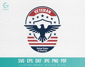 Veteran SVG PNG Cut File Cricut Silhouette American Flag Eagle Vector Graphic Patriotic Seal Shirt Decal Military Decor Art dxf eps pdf