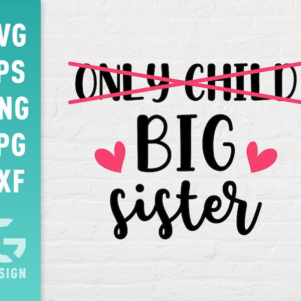 Only Child Big Sister 2022 SVG File Png Jpg, Dxf | Easy to Cut Files for Cricut Silhouette