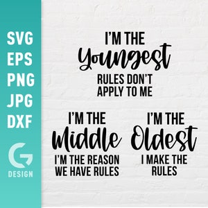 Oldest Middle and Youngest Siblings Matching Outfits SVG File Png Jpg, Dxf | Easy to Cut Files for Cricut Silhouette