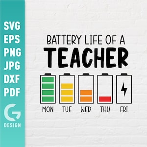 Akkulaufzeit eines Lehrers SVG | Lustige Sprüche fürs Klassenzimmer | Unterrichten Energie Schule Highschool Spaß Zitate einfach geschnittene Dateien für Cricut Silhouette
