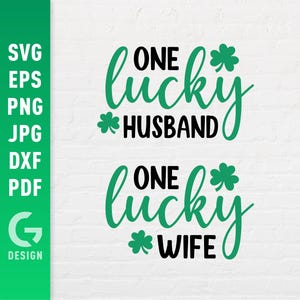 Jedna szczęśliwa żona mąż SVG, pasujące koszulki na dzień św. Patryka Png, plik do cięcia sublimacyjnego koniczyny irlandzkiej Świętego Patryka Cricut Silhouette