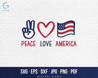 Peace Love America SVG | 4th of July Independence Day Cut File | Patriotic Flag Cricut Design | Summer Sublimation PNG Digital Download