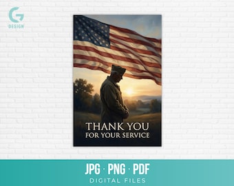 American Hero Art Printable Thank You For Your Service Painting Military Veteran Portrait Image Sublimation Design Download jpg png pdf