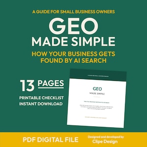 GEO Guide for Small Business, AI Search Optimization Pdf, Get Found by ChatGPT Perplexity Google AI, Printable Checklist, Digital Download