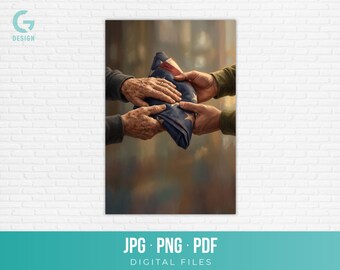 Generational Veteran Art Printable Passing Folded Flag Painting Military Honor Poster Legacy Portrait Sublimation Design jpg png pdf