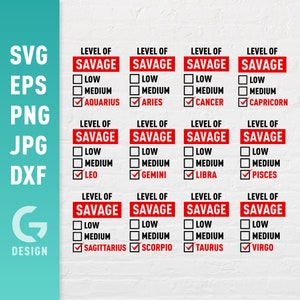 Niveau de sauvage avec tous les signes du zodiaque Bundle SVG Fichier Png Jpg, Dxf | Fichiers faciles à découper pour Cricut Silhouette