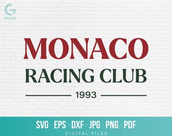 Monaco Racing Club SVG, Vintage Motorsport Cut File, Old Money Aesthetic Shirt Design, Grand Prix PNG, Retro Racing Club Vector Cricut
