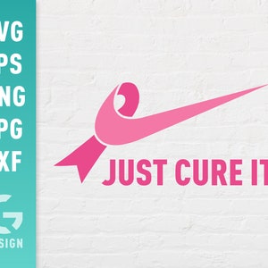 Puede incluir: Cinta rosa con un diseño de swoosh de Nike y el texto "JUST CURE IT."