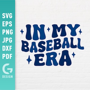 SVG de "En mi época del béisbol", imagen PNG de deporte de béisbol, letras de texto onduladas retro de moda con espíritu de mascota para silueta de Cricut, archivo digital