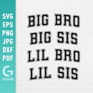 Hermana mayor, hermano, hermano menor, hermana SVG | Camisetas a juego para hermanos universitarios, PNG, anuncios de bebé, trajes, archivos de corte por sublimación, silueta de Cricut