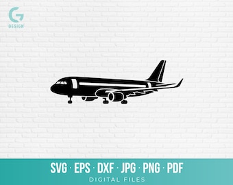 Airplane SVG PNG Cut File Cricut Silhouette Jet Airliner Vector Graphic Pilot Shirt Decal Aviation Wall Decor Art Download dxf eps pdf