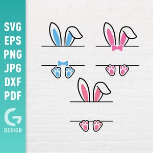 Nom du cadre de lapin SVG, monogramme d'oreilles de lapin de Pâques Png, sublimation bébé garçon fille pour body body enfants chemise fichiers de découpe Cricut Silhouette