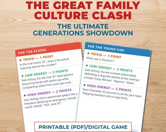 Family Culture Clash Card Game, Printable Family Party Game, Generations Trivia Game Night, Funny Family Gift, Print and Play PDF
