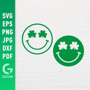 Smiley Face Shamrock SVG, Chemise de la Saint-Patrick Png, Trèfle irlandais, Irlandais Drôle Sublimation Saint Pattys Cut File Cricut Silhouette