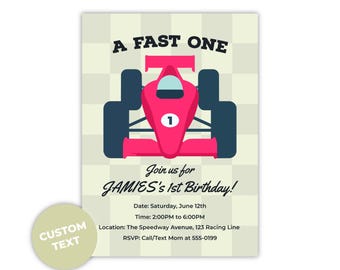 Fast One Birthday Invitation | Custom Digital Vintage Race Car Invitation | Retro 1st Birthday Boy Party | Grand Prix Racing Theme Printable PDF