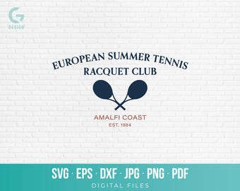 European Summer Tennis SVG, Old Money Aesthetic Shirt Design, Amalfi Coast Racquet Club PNG, Tenniscore Vector Cut File, Preppy Cricut