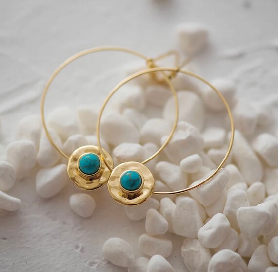 MONA Creoles Golden Turquoise Stone Creoles With 18k Fine Gold