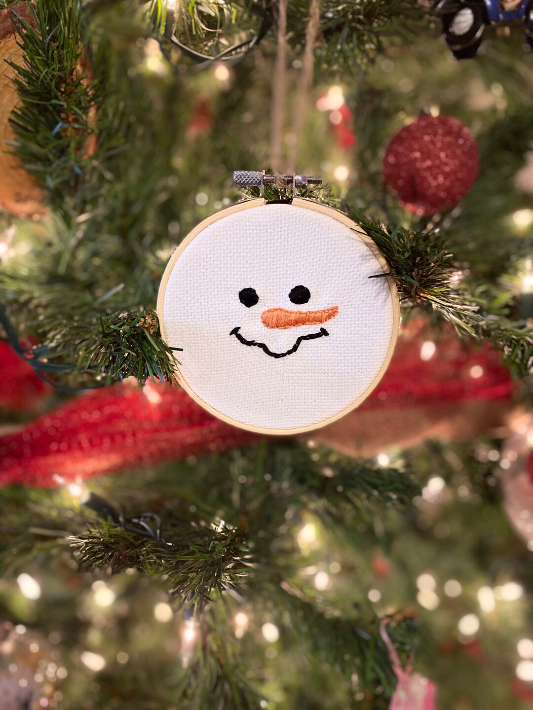 Unique Frosty the Snowman Christmas Ornament, Embroidered Ornament