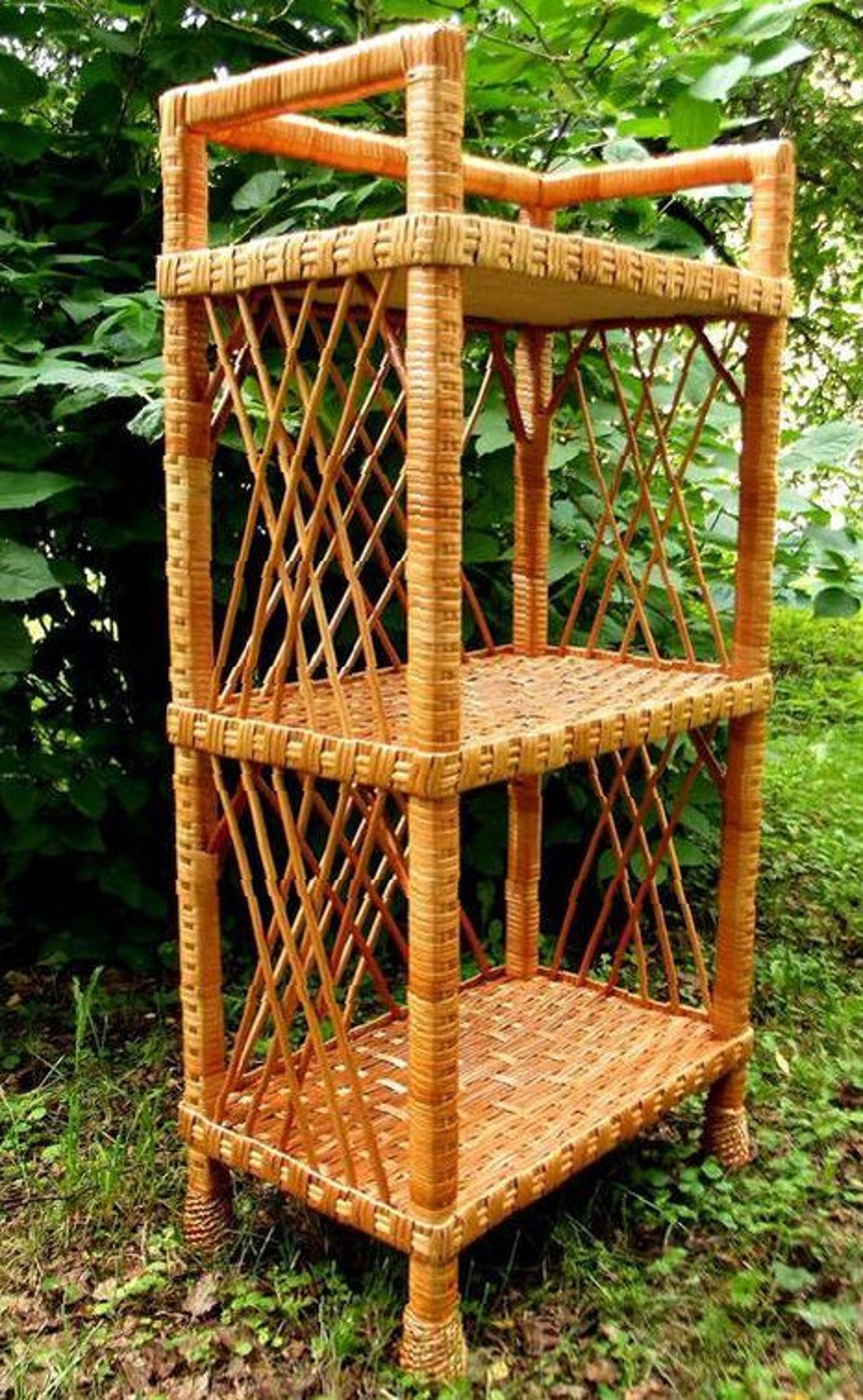 Wicker plant stand outdoor plant stand display shelves Etsy