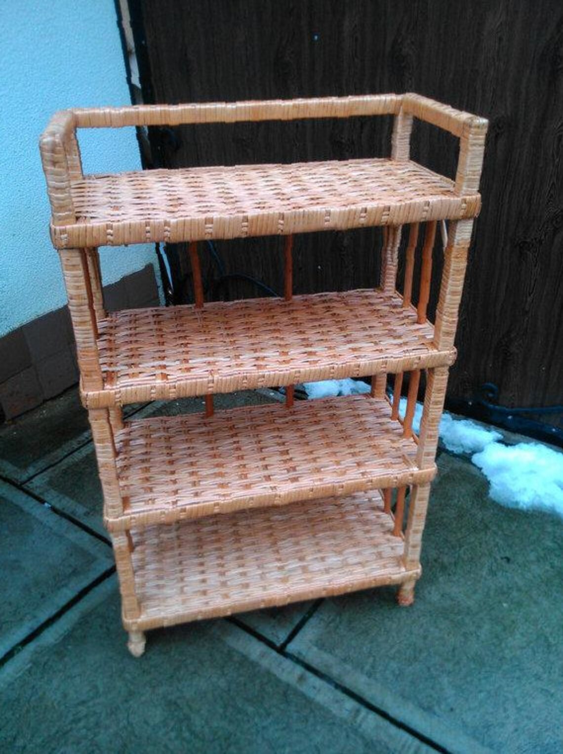 Outdoor plant stand shelving unit wicker rattan Etsy