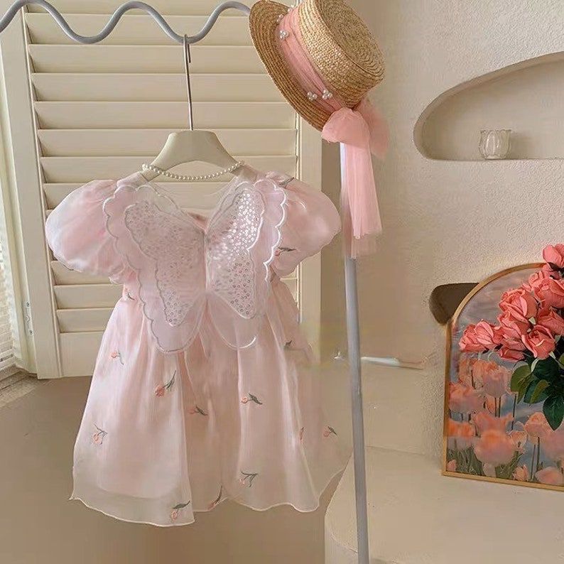 Elegant Baby Pink Puff Sleeve Princess Dresses for Girls Toddler Birthday Costume Princess Dress