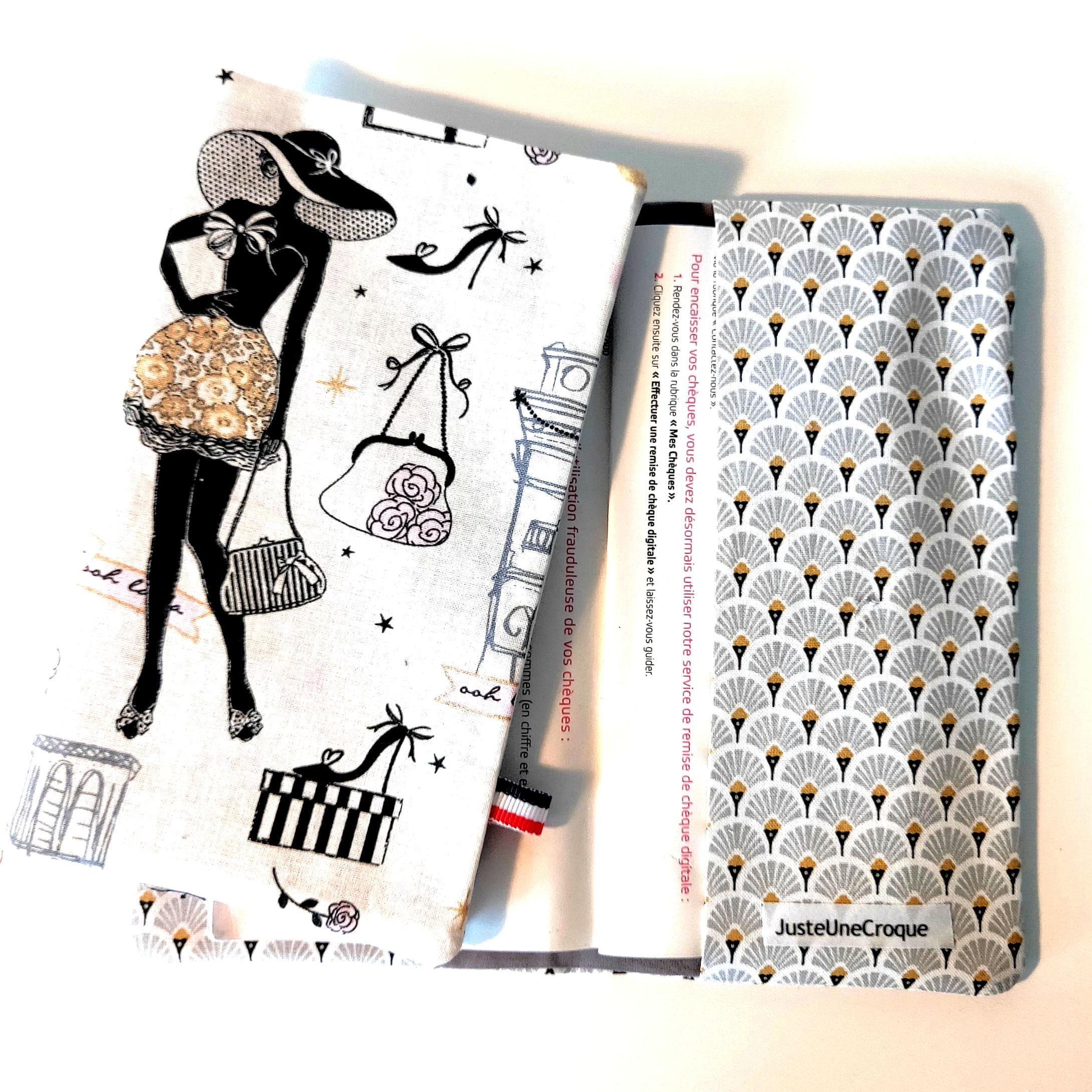 Housse De Chéquier En Cuir – Design Pompier – Noire – Unisexe – Fait Main