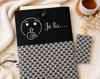 Quilted book cover with Japanese pattern, fabric book protector, Kindle Kobo e-reader cover, tablet sleeve, reader gift, bookmark