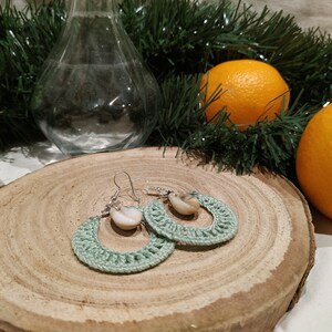 Handmade crochet earrings with shell