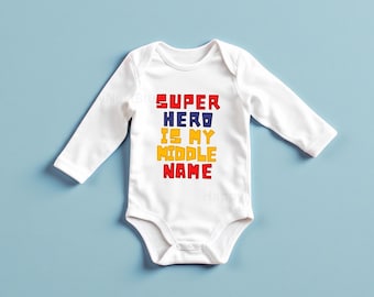 Superhero is my middle name Baby Bodysuit :  Dad onesie baby boy, Newborn Gift, long sleeve Father’s Day baby onesie