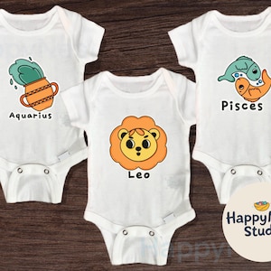 Pisces Zodiac Baby Bodysuit: Astrological Infant Onesie, Aquarius, Leo