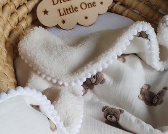 Warme babydeken, fleece mousseline deken, teddybeer deken, zacht en knuffelig inbakeren, baby shower cadeau, babydeken, babywiegdeken