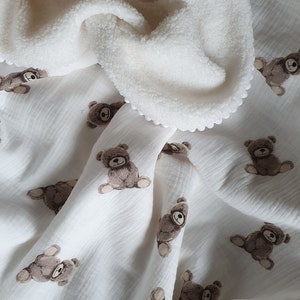 Warm baby blanket, Fleece Muslin blanket, Teddy Bear blanket ,Soft and cuddly swaddle, Baby shower gift , Infant blanket, baby crib blanket image 3