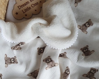 Warme Babydecke, Fleece-Musselin-Decke, Teddybär-Decke, weiches und kuscheliges Swaddle, Baby-Dusche-Geschenk, Säuglingsdecke, Baby-Krippendecke