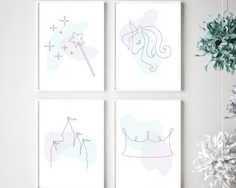 Kids Cute Fairy Tale Magic Wall Art Printable Download - Mid Century Modern Line art for children - modern home decor kids room poster