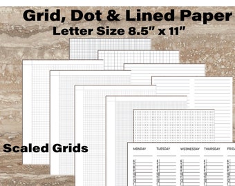 Grid Paper Set Printable Dot grid, Scaled Engineering Grids, lined