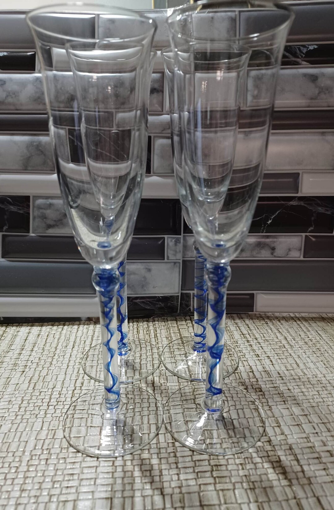Vintage Cobalt Blue Swirl Stem Hand Blown Wine Glass Set of 4 Etsy