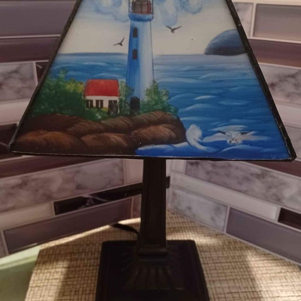 Vintage 4 Panel Lighthouse Nautical Coastal Lamp