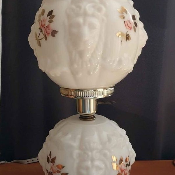 Vintage Gone With The Wind Parlor/Boudoir Milk Glass Hurricane Lamp