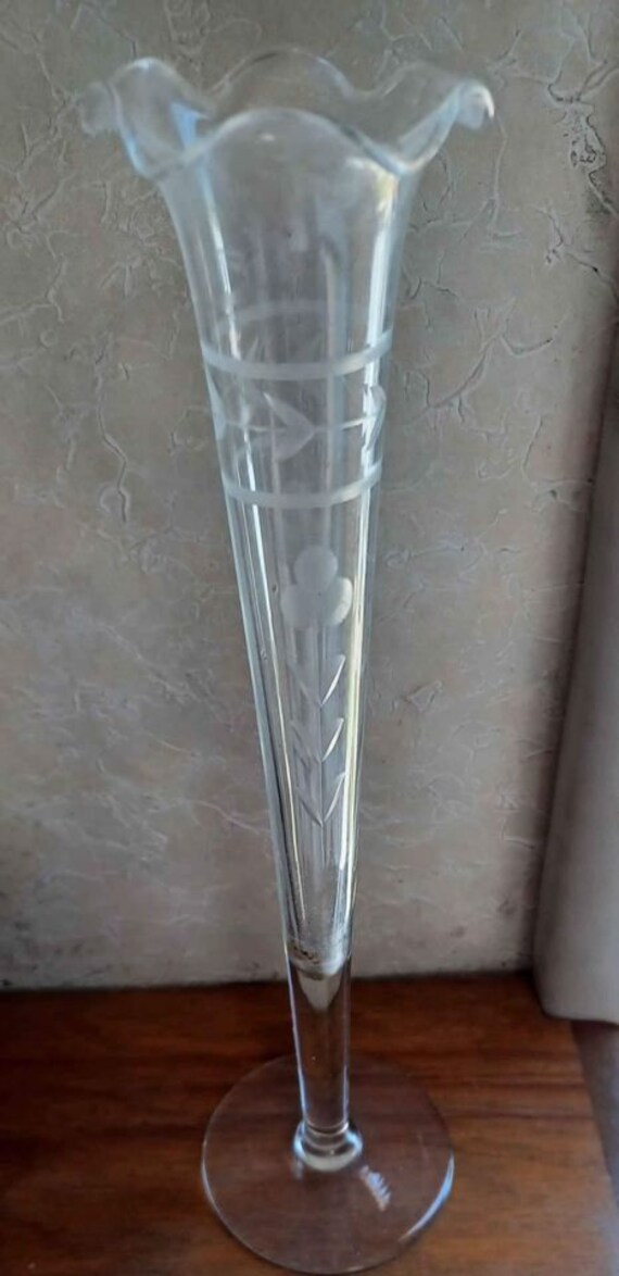 Vintage Princess House Tall Fluted Etched Glass Bud Vase Etsy