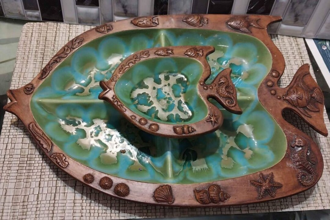 Vintage 1970's Treasure Craft Fish Shape Divided Chip/veggie & Dip Set ...