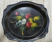 Vintage Small Black Toleware Tray