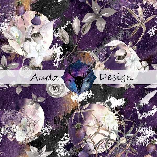 Design numériques sans couture, violet, fleur , lune, nature morte