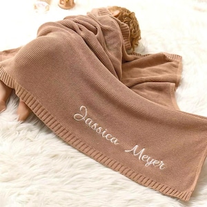 Custom Knit Baby Blanket,Personalized Name Blanket, Personalized Embroidered Name,Stroller Blanket,Newborn Baby Gift ,Soft Cotton Knit,Gift