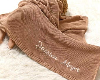 Coperta per neonati lavorata a maglia personalizzata, coperta con nome personalizzato, nome ricamato personalizzato, coperta per passeggino, regalo per neonati, maglia di cotone morbido, regalo