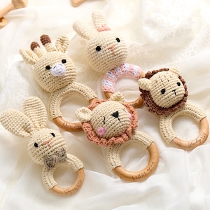 Personalized Crochet Rattle, Baby Shower Gift, Custom Wooden Baby Rattle, Crochet Rattle Toy, Newborn Gift ,Baby Gift, Baby Toy